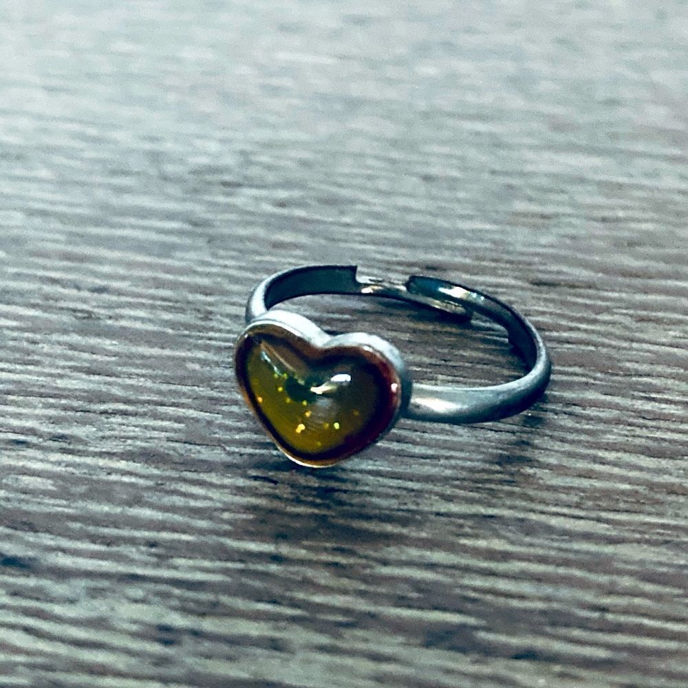 Small Heart Golden Yellow Glitter Ring